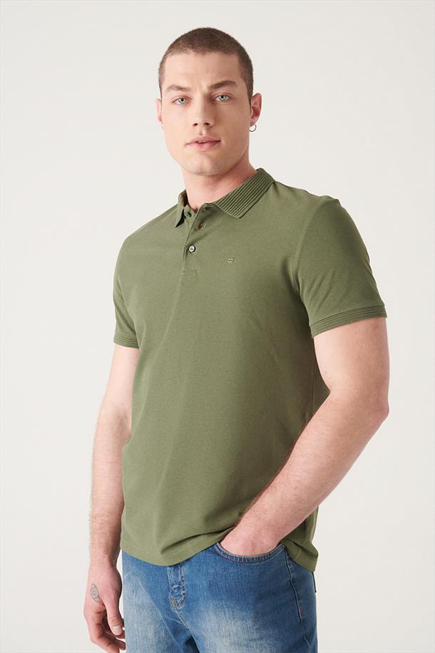 Haki Polo Yaka Basic T-Shirt