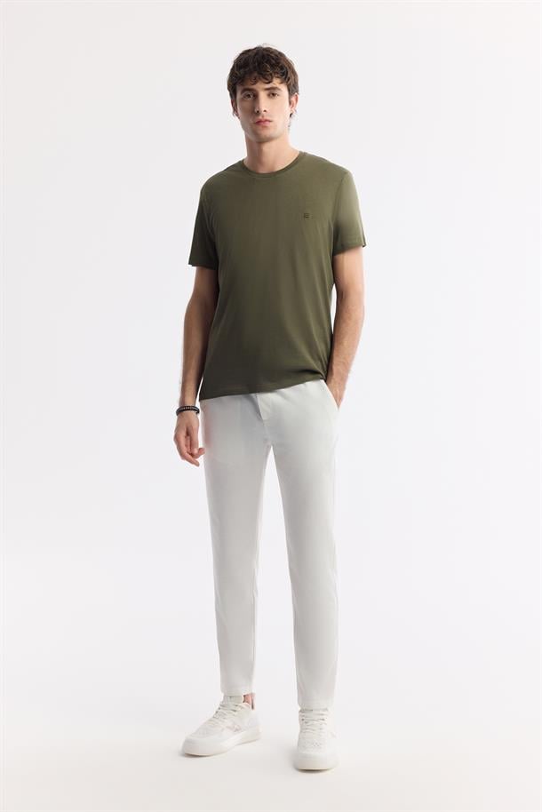 Haki Soft Touch Bisiklet Yaka Düz Modal T-Shirt
