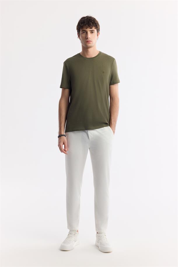 Haki Soft Touch Bisiklet Yaka Düz Modal T-Shirt