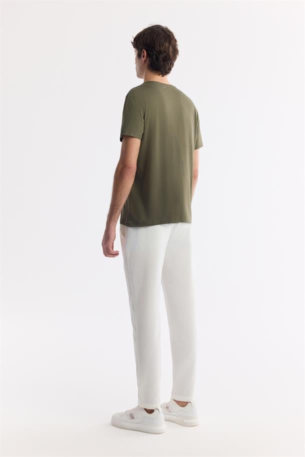 Haki Soft Touch Bisiklet Yaka Düz Modal T-Shirt