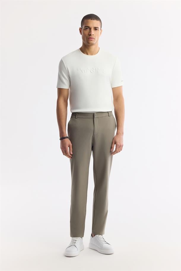 Haki Yanı Lastikli Teknik Kumaş Nora Slim Fit Pantolon
