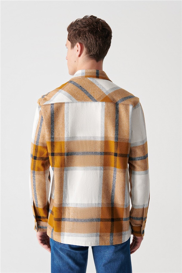 Hardal Kareli Klasik Yaka Overshirt Cepli Çıtçıtlı Ceket Mont