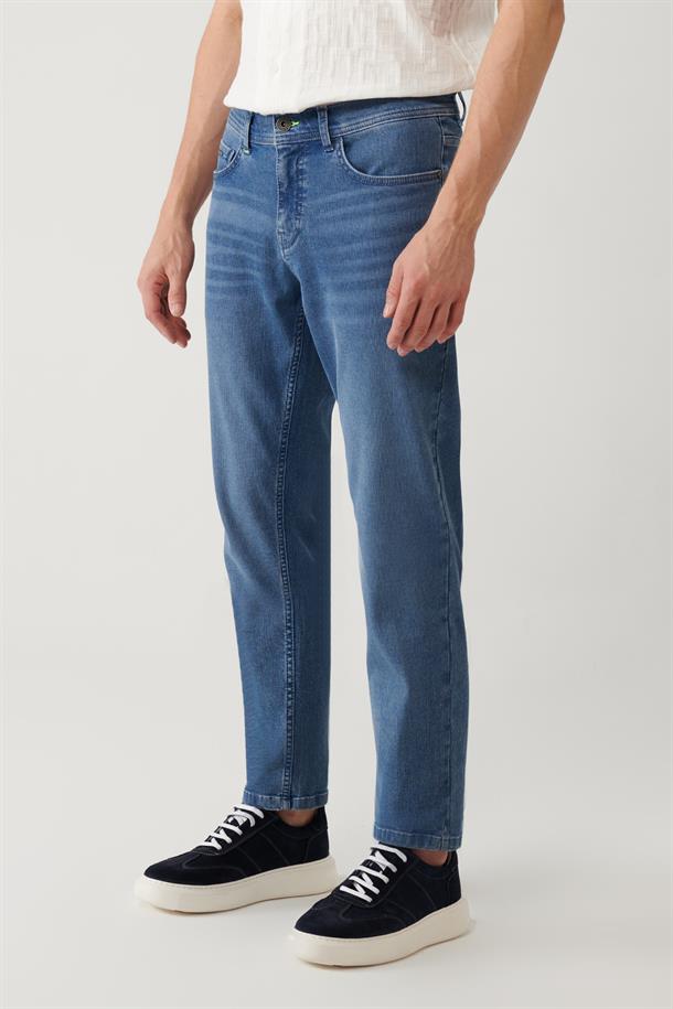 İndigo Bıyık Eskitme Yıkamalı Fitilli Denim