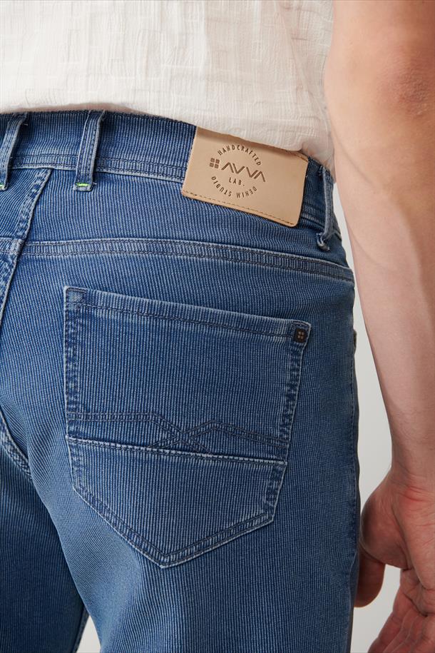 İndigo Bıyık Eskitme Yıkamalı Fitilli Denim