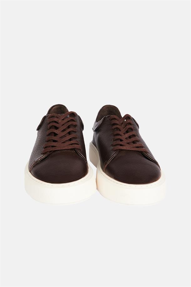 Kahverengi %100 Deri Esnek Taban Sneaker Ayakkabı