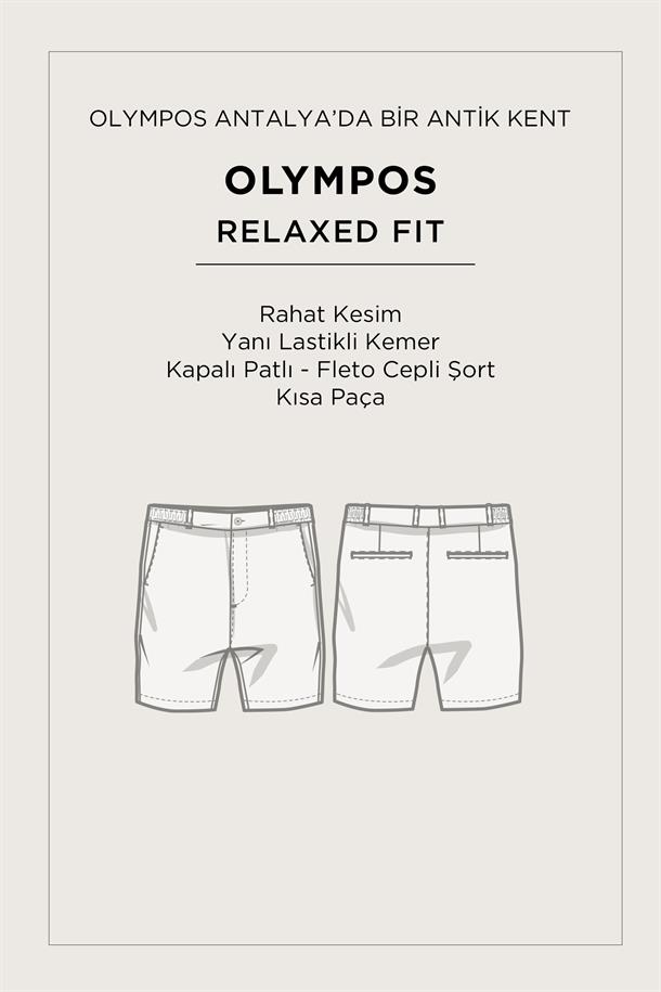 Kırık Beyaz Yanı Lastikli Teknik Kumaş Olympos Relaxed Fit Şort
