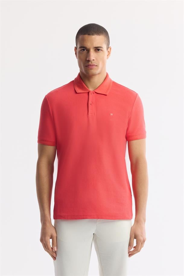 Kırmızı %100 Pamuk Hızlı Kuruyan Kıvrılmayan Polo Yaka T-Shirt