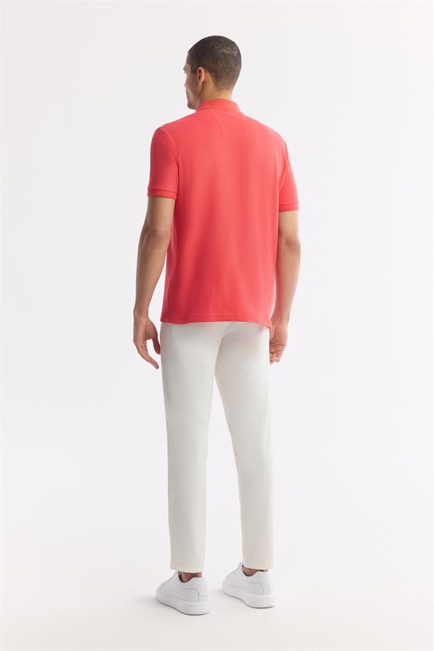 Kırmızı %100 Pamuk Hızlı Kuruyan Kıvrılmayan Polo Yaka T-Shirt