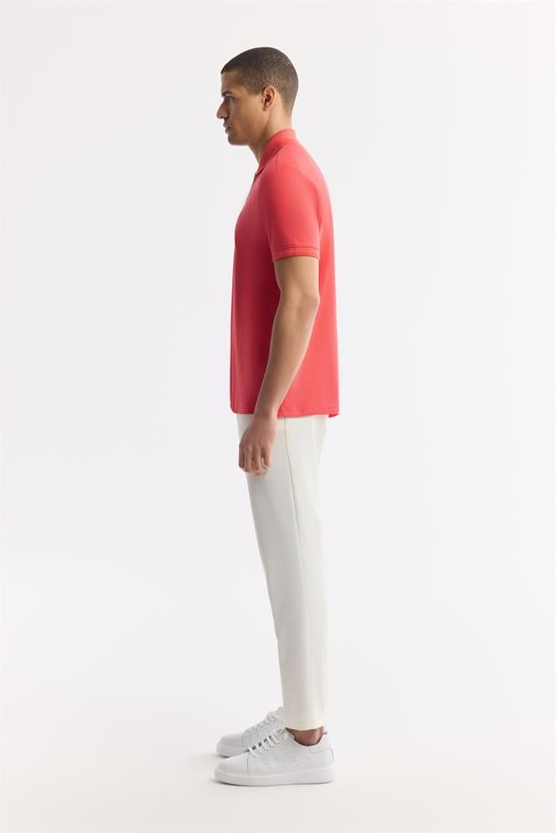 Kırmızı %100 Pamuk Hızlı Kuruyan Kıvrılmayan Polo Yaka T-Shirt