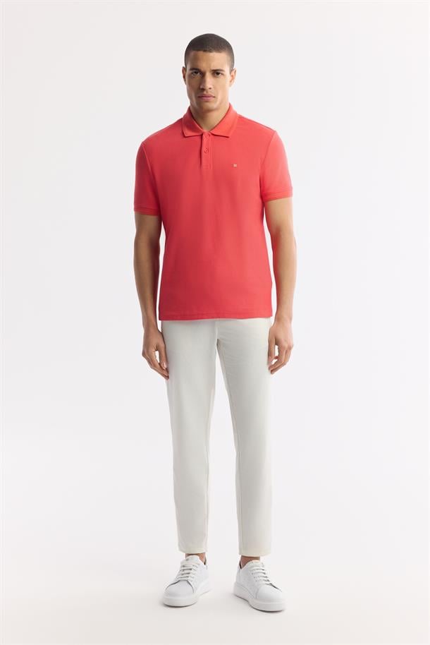 Kırmızı %100 Pamuk Hızlı Kuruyan Kıvrılmayan Polo Yaka T-Shirt