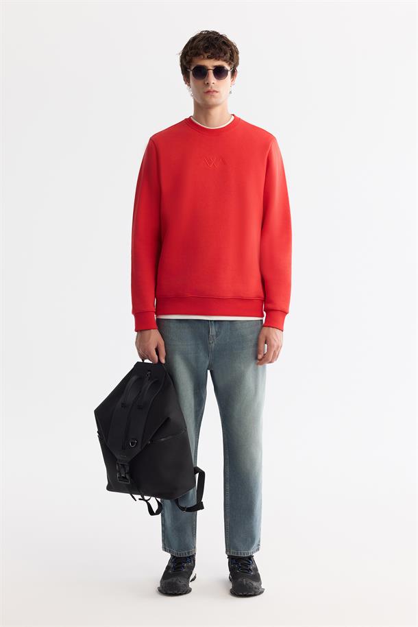 Red Crew Neck Knit Sweatshirt