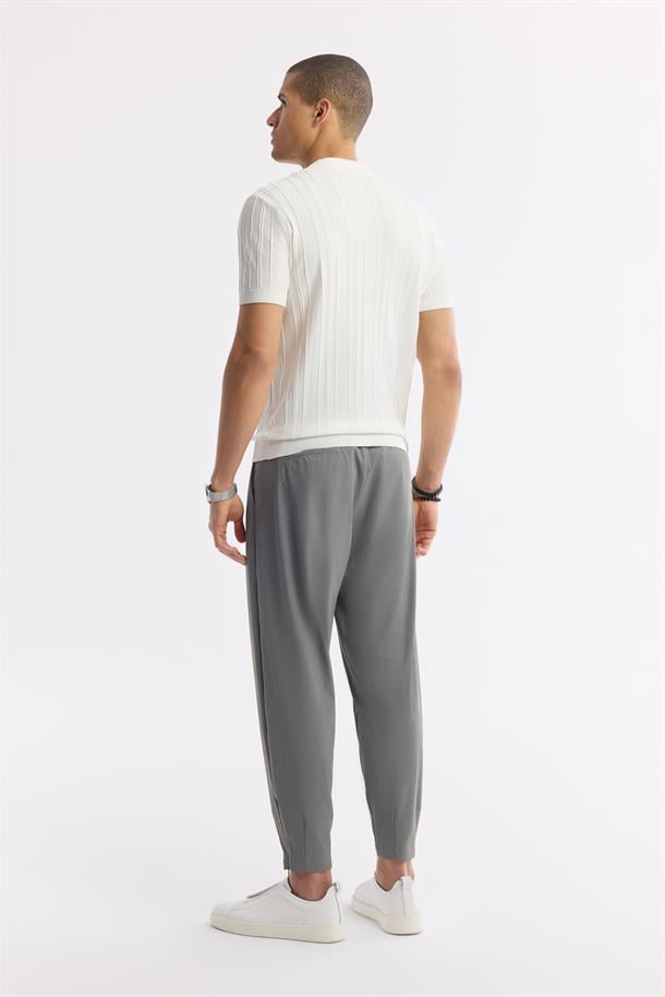 Koyu Gri Klasik Bel Teknik Kumaş Baggy Fit Paçası Fermuarlı Pantolon