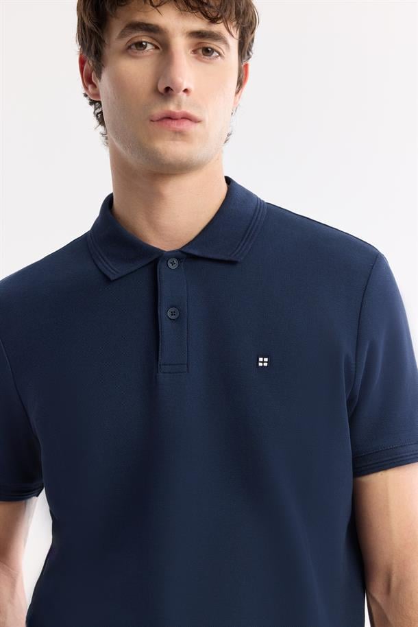 Lacivert %100 Pamuk Hızlı Kuruyan Kıvrılmayan Polo Yaka T-Shirt