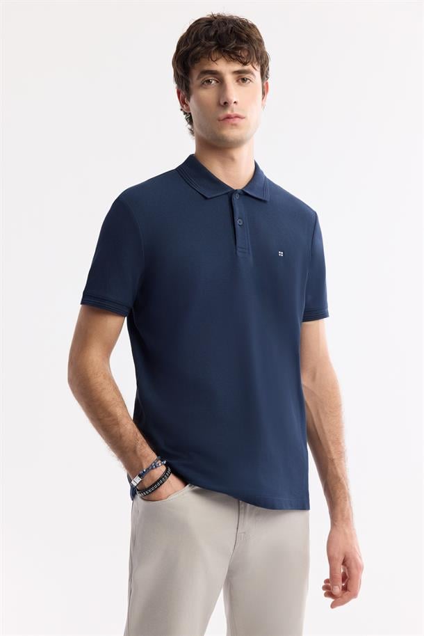Lacivert %100 Pamuk Hızlı Kuruyan Kıvrılmayan Polo Yaka T-Shirt