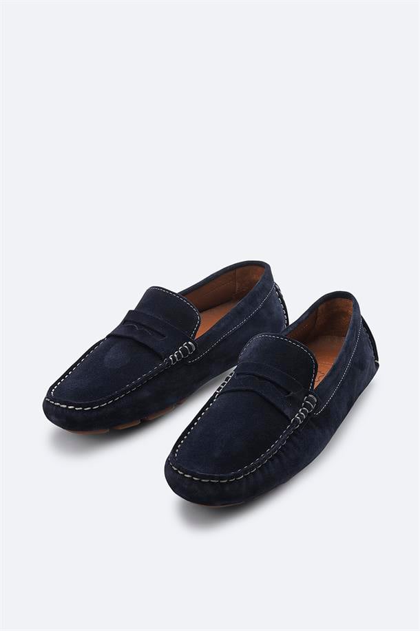 Lacivert %100 Süet Loafer Ayakkabı