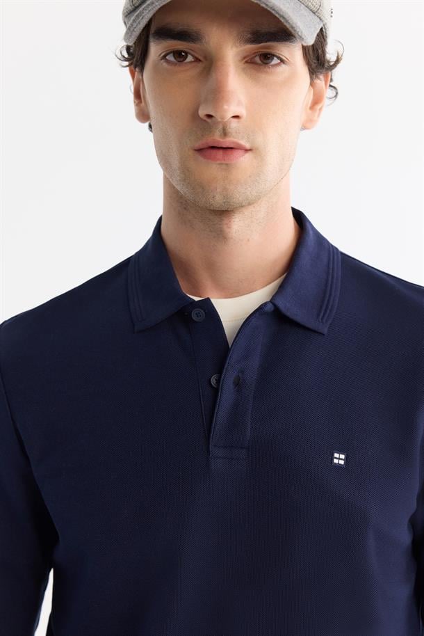 Navy Long Sleeve Polo Shirt