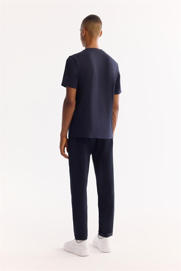 Lacivert Bi-Stretch Baskılı İnterlok T-Shirt