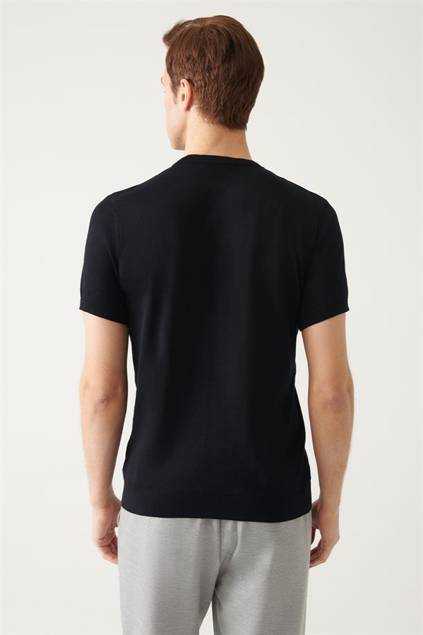 Lacivert Bisiklet Yaka Basic Triko T-shirt