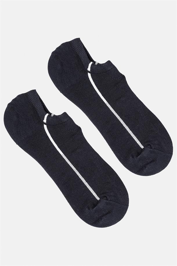 Lacivert Çizgi Detaylı Patik Çorap