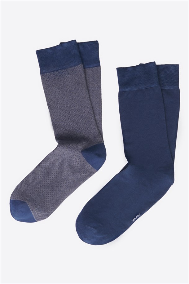 Lacivert Desenli 2'li Soket Çorap