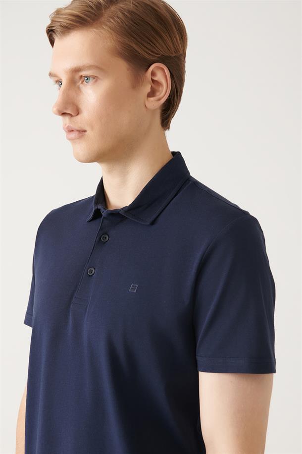 Lacivert Düğmeli  Polo Yaka T-Shirt