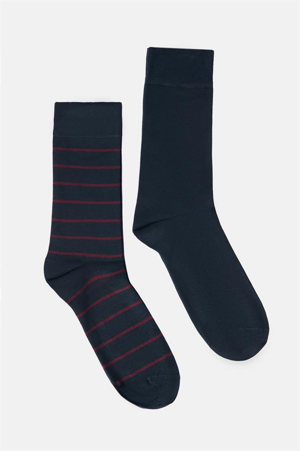 Lacivert Düz/Çizgili 2'li Soket Çorap