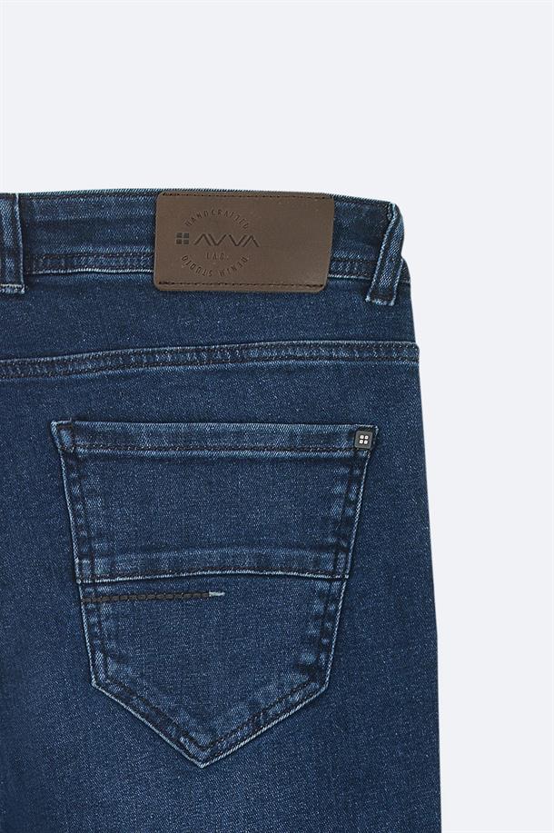 Lacivert Eskitme Yıkamalı Esnek Jean Pantolon