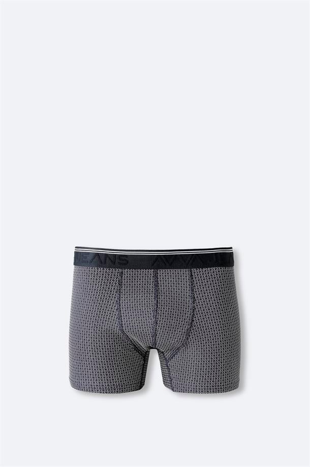 Lacivert Geometrik Desenli Esnek Kumaş Pamuklu Boxer