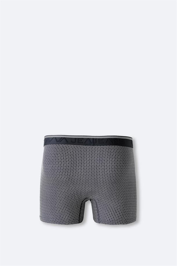 Lacivert Geometrik Desenli Esnek Kumaş Pamuklu Boxer