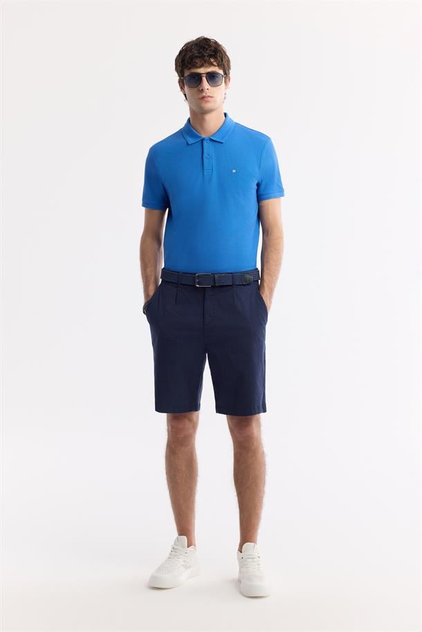 Lacivert Klasik Bel Apolet Detaylı Selge Relaxed Fit Şort