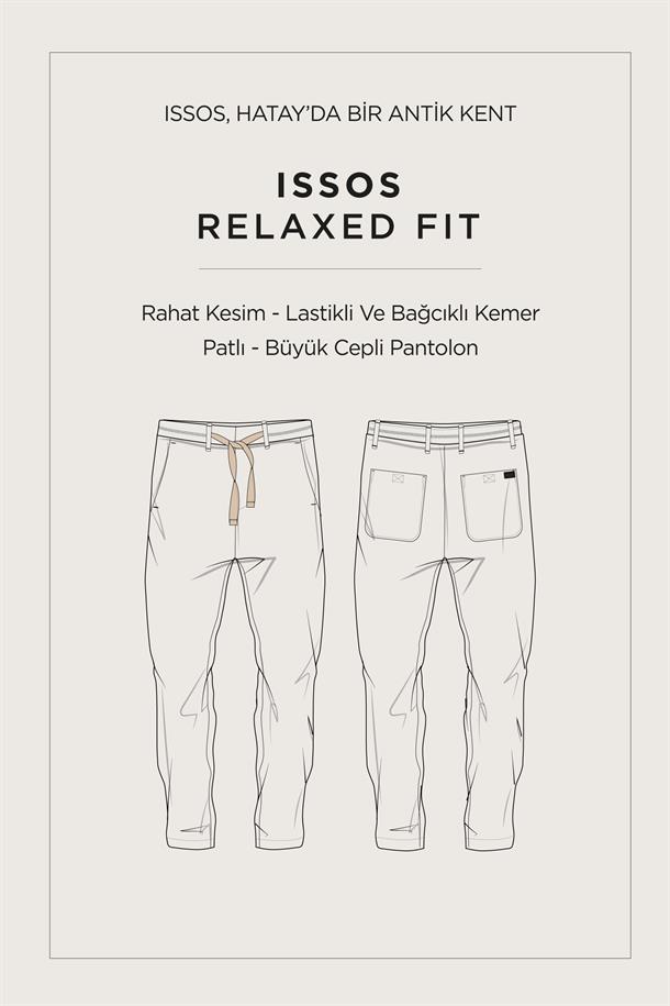 Lacivert Pantolon Beli Lastikli %100 Keten Relaxed Fit