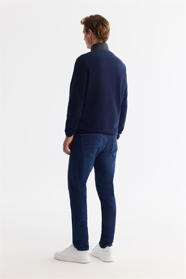 Lacivert Paraşüt Garnili Yarım Fermuar Polar Sweatshirt
