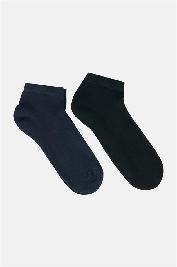 Lacivert-Siyah 2'li Düz Sneaker Çorap