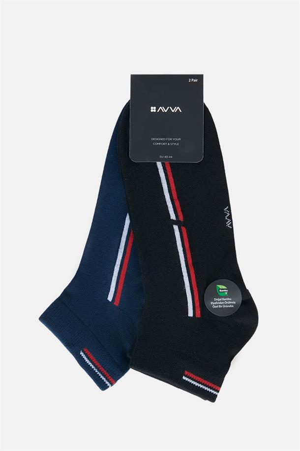 Lacivert-Siyah 2'li Patik Çorap