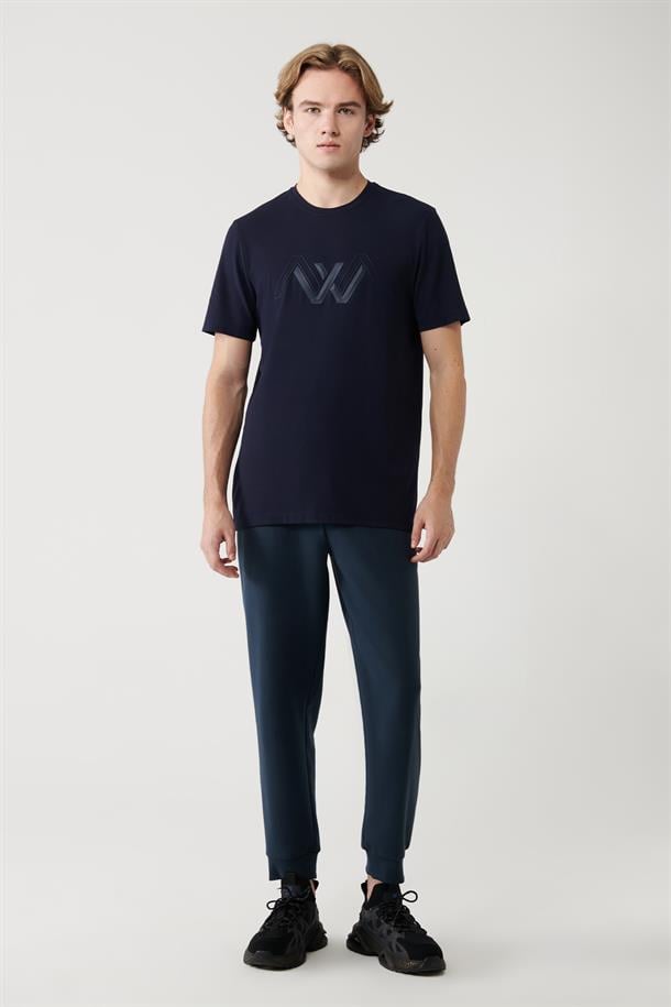 Lacivert Soft Touch Baskılı Bisiklet Yaka T-shirt