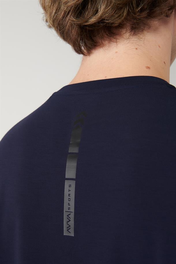 Lacivert Soft Touch Baskılı Bisiklet Yaka T-shirt