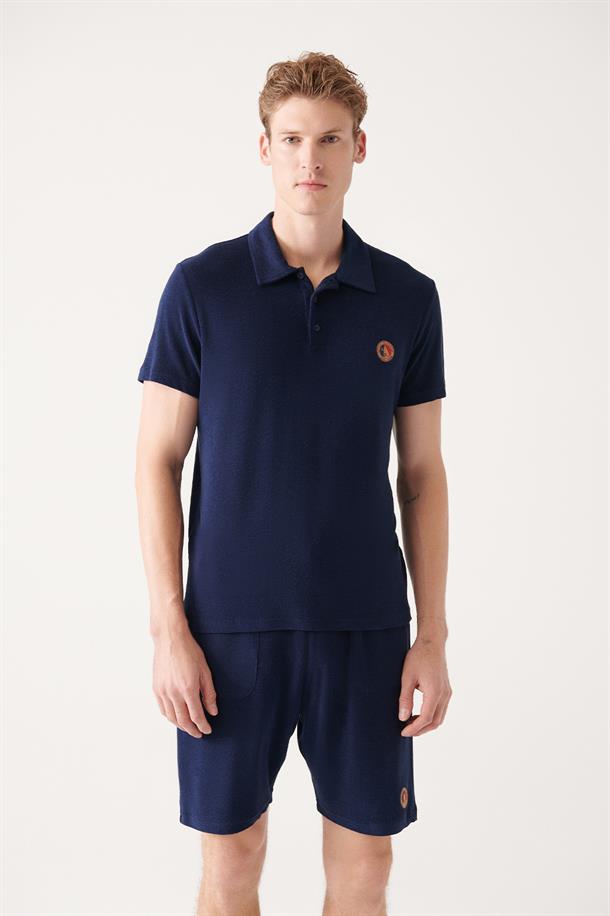 Lacivert Soft Touch Havlu Polo Yaka T-shirt