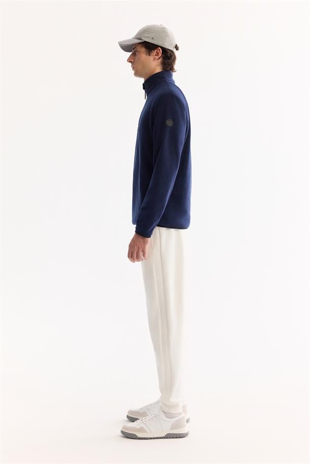 Lacivert Soğuğa Dayanıklı Yarım Fermuarlı Dik Yaka Polar Sweatshirt