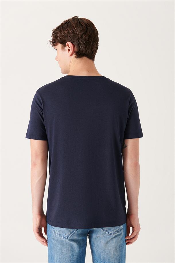 Lacivert Ultrasoft V Yaka Düz Regular Fit Modal T-Shirt