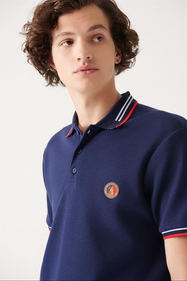 Lacivert Waffle Polo Yaka T-shirt