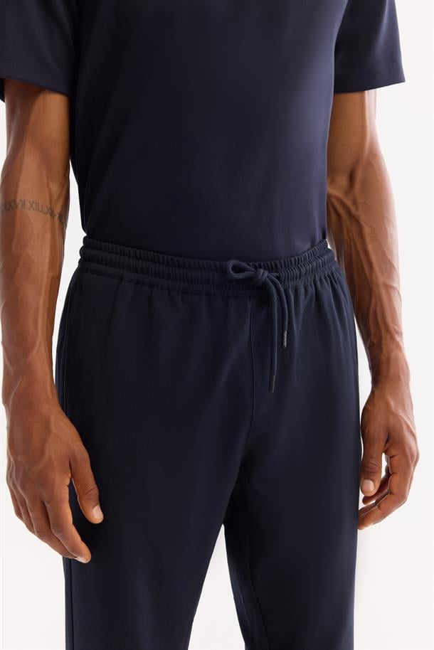 Lacivert Yandan Cepli Beli Lastikli Bağcıklı Duble Paça Jogger Pantolon