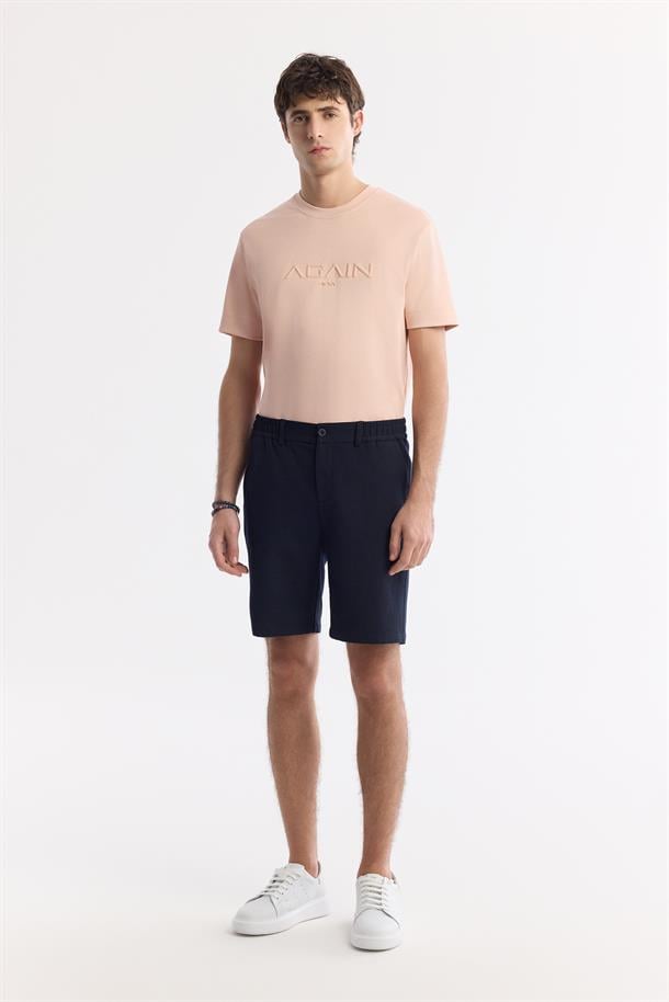 Lacivert Yanı Lastikli Gofreli Olympos Relaxed Fit Chino Şort