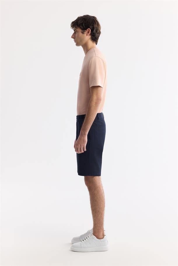 Lacivert Yanı Lastikli Gofreli Olympos Relaxed Fit Chino Şort