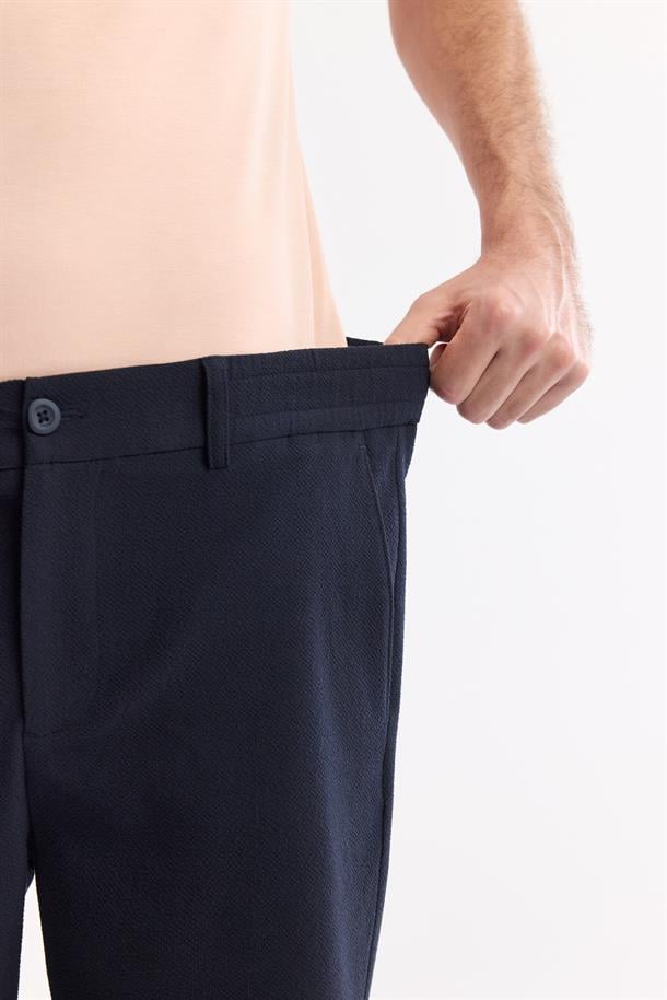 Lacivert Yanı Lastikli Gofreli Olympos Relaxed Fit Chino Şort