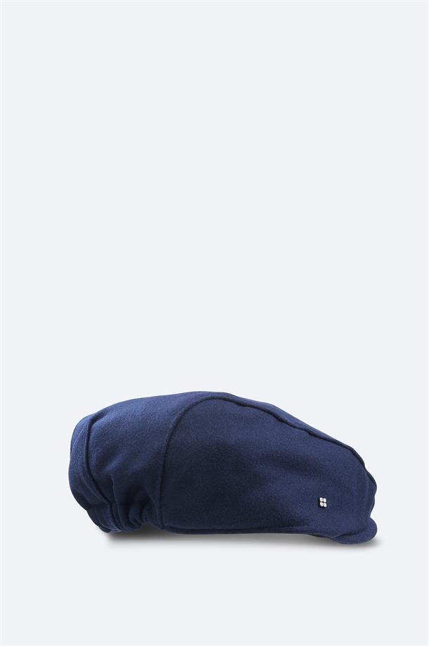 Navy Wool Blend Flat Cap