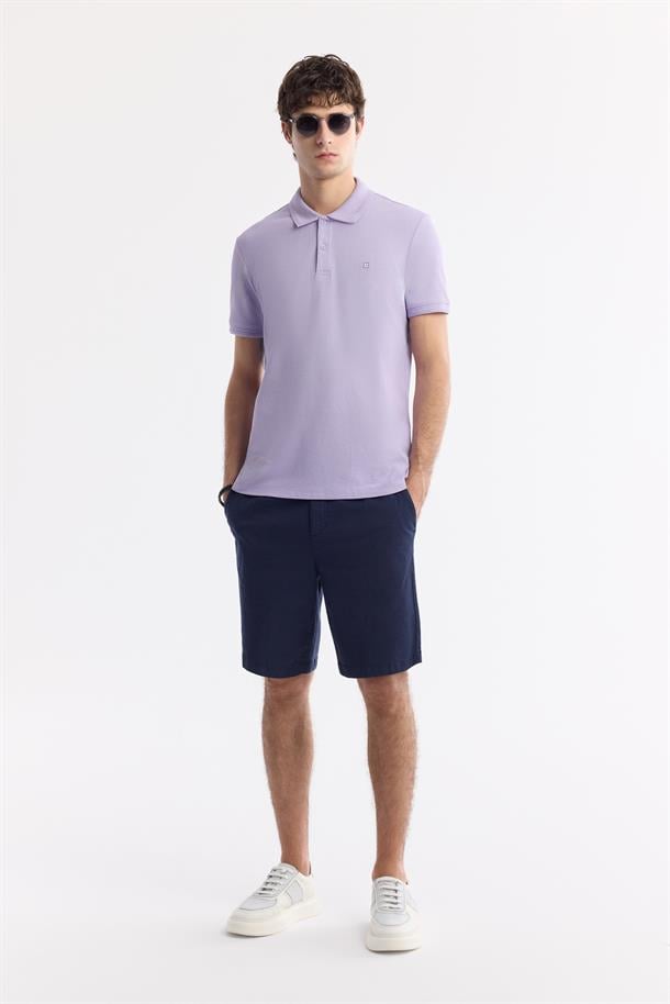 Lila %100 Pamuk Hızlı Kuruyan Kıvrılmayan Polo Yaka T-Shirt