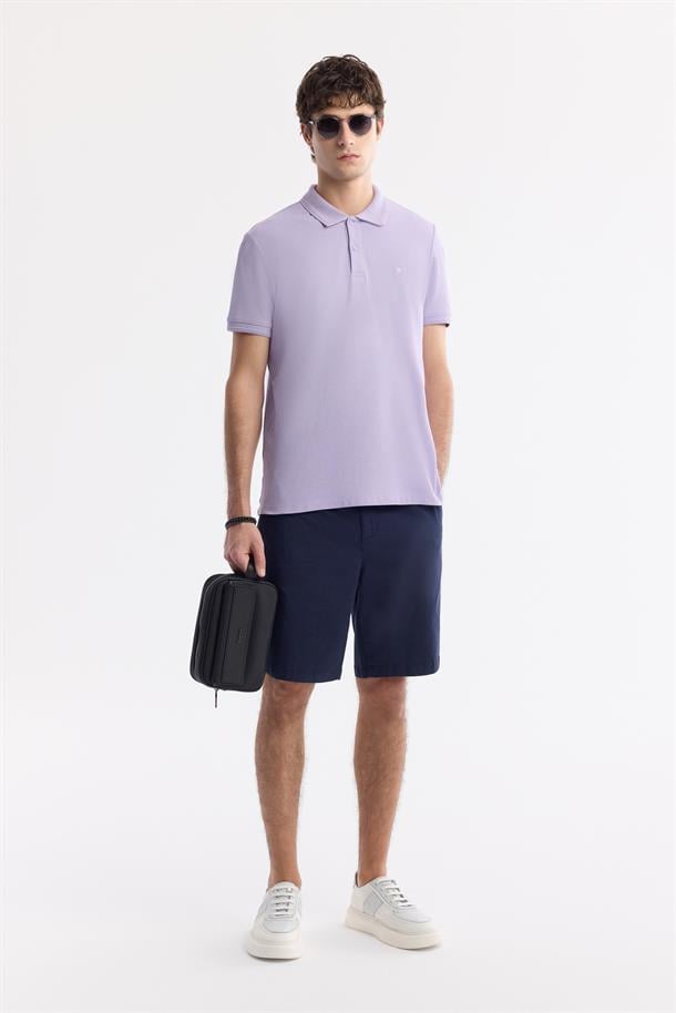 Lila %100 Pamuk Hızlı Kuruyan Kıvrılmayan Polo Yaka T-Shirt
