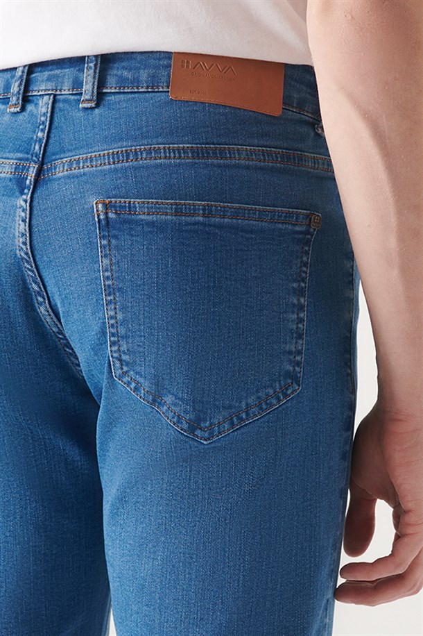 Mavi Eskitme Yıkamalı Likralı Slim Fit Jean Pantolon