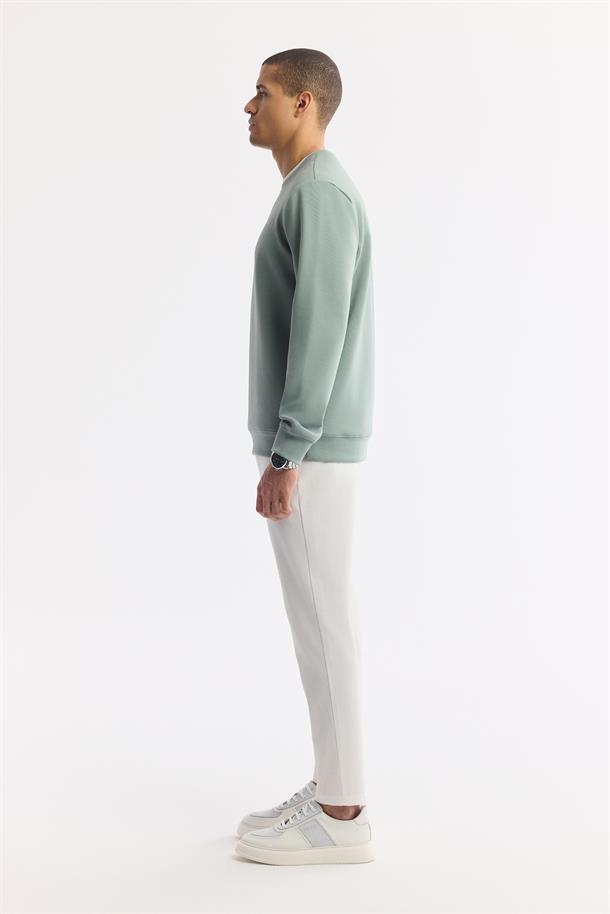 Mint Yeşil Bisiklet Yaka Baskılı İnterlok Sweatshirt