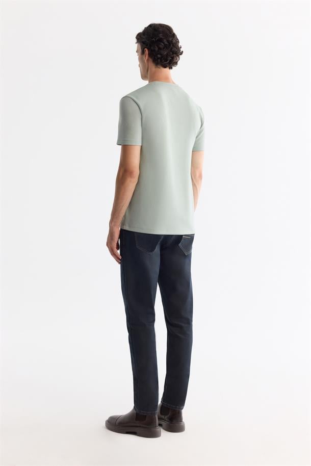 Mint Yeşil Bisiklet Yaka Baskılı T-Shirt